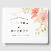 水エレガント色コーラルピンクローズ&金ゴールドズ結婚 ゲストブック (正面)