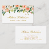 水エレガント色コーラルホワイトフローラ金ゴールド 名刺 (正面/裏面)