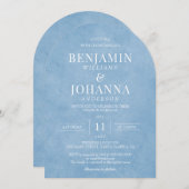 水エレガント色コーンフラワーブルーアー結婚チ 招待状 (正面/裏面)
