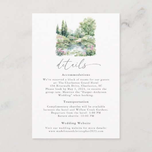 水エレガント色サマーガーデンランドスケー結婚ズ エンクロージャーカード (正面)