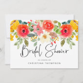 水エレガント色サマー花模様ブライダルシャワー 招待状 (正面)