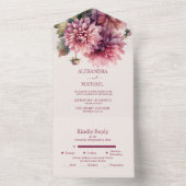 水エレガント色サンゴとピンクダリア結婚ズ オールインワン招待状 (内側)