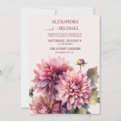 水エレガント色サンゴとピンクダリア結婚ズ 招待状 (正面)