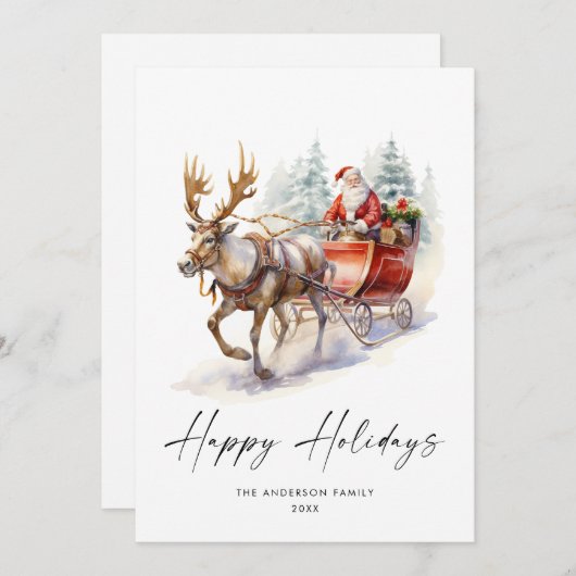 水エレガント色サンタクロースのクリスマスディアー シーズンカード (正面/裏面)