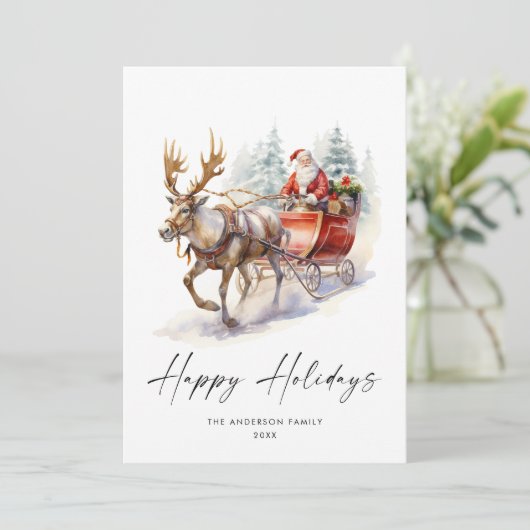 水エレガント色サンタクロースのクリスマスディアー シーズンカード (スタンド正面)