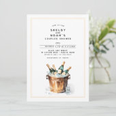 水エレガント色シャンパントーストカップルシャワー 招待状 (スタンド正面)