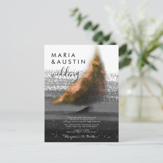 水エレガント色シーセーリングボートブラック結婚ズ ポストカード (スタンド正面)