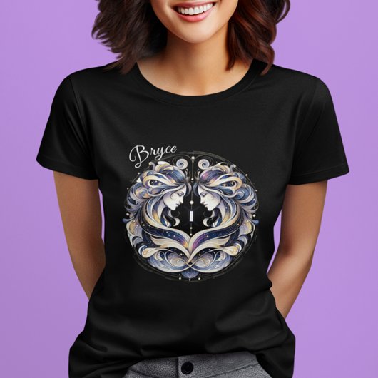 水エレガント色ジェミニ〔占星術の〕十二宮図カスタム Tシャツ