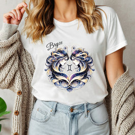 水エレガント色ジェミニ〔占星術の〕十二宮図カスタム Tシャツ