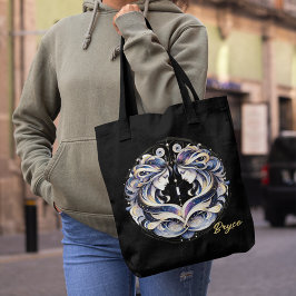 水エレガント色ジェミニ〔占星術の〕十二宮図ブラック トートバッグ