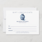 水エレガント色ジンジャー瓶ギフト証明書 (正面)