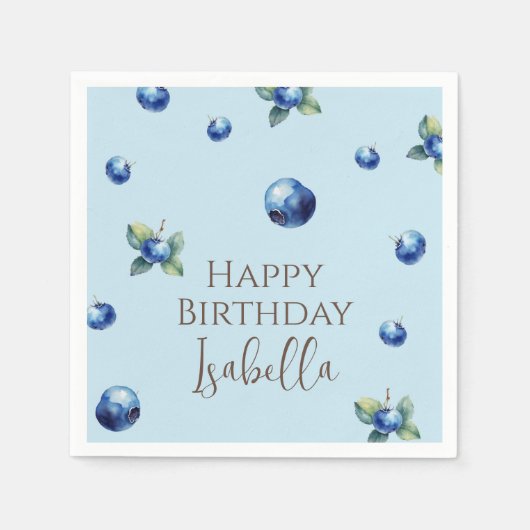 水エレガント色スイートブルーベリーハッピーバースデー スタンダードカクテルナプキン (正面)