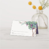 水エレガント色スクリプトグレープ結婚ライン プレイスカード (裏面)