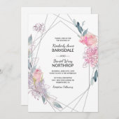 水エレガント色スケッチジオメト結婚リ 招待状 (正面/裏面)