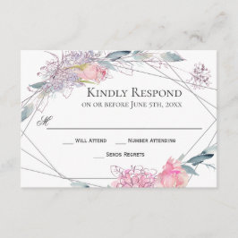 水エレガント色スケッチ幾何学的ウェディングRSVP 出欠カード