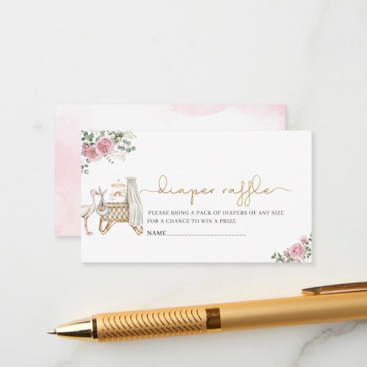 水エレガント色ストーク赤ちゃん女の子の赤ちゃんシャワー直径 エンクロージャーカード (正面/裏面インサイチュ)