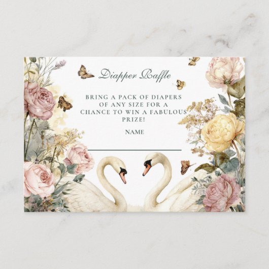 水エレガント色スワンおむつラッフル エンクロージャーカード (正面)
