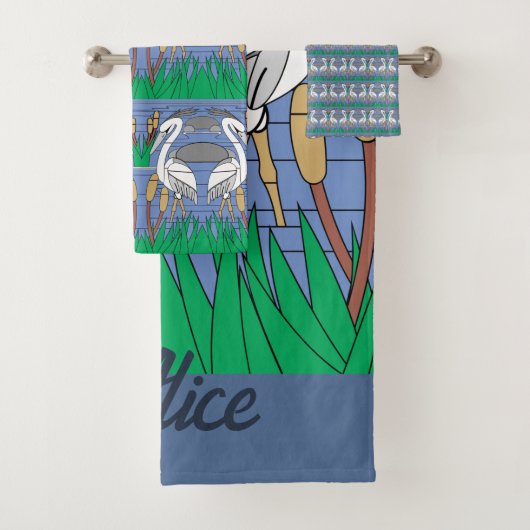 水エレガント色スワン自然緑のグラフィックス バスタオルセット (インサイチュ)