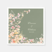 水エレガント色セージ緑の野花結婚の スタンダードカクテルナプキン (正面)