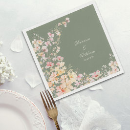 水エレガント色セージ緑の野花結婚の スタンダードカクテルナプキン