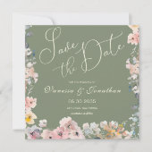 水エレガント色セージ緑の野花結婚の セーブザデート (正面)