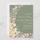 水エレガント色セージ緑の野花結婚の 招待状 (正面)
