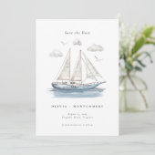 水エレガント色セーリングヨット日付を保存 招待状 (スタンド正面)