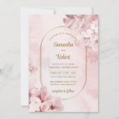 水エレガント色ソフトピンク春の花金ゴールド 招待状 (正面)