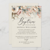 水エレガント色ソフトbohoフローラスクリプ洗礼 招待状 (正面/裏面)