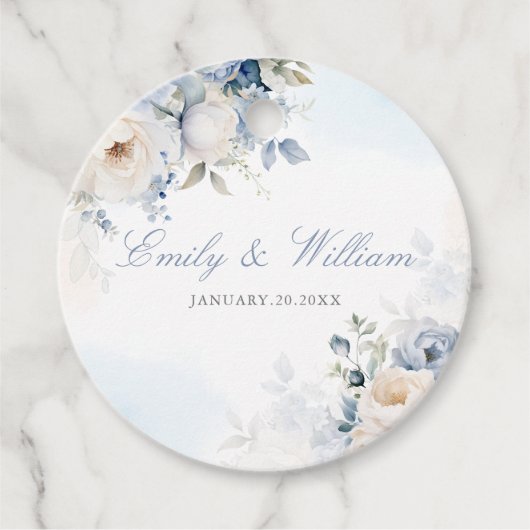 水エレガント色ダスティブルーフローラ結婚ズ フェイバータグ (正面)