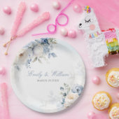 水エレガント色ダスティブルーフローラ結婚ズ ペーパープレート (パーティー)