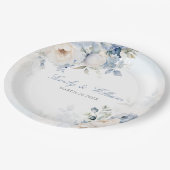 水エレガント色ダスティブルーフローラ結婚ズ ペーパープレート (アングル)