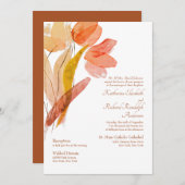 水エレガント色チューリップテラコッタ結婚ズ 招待状 (正面/裏面)