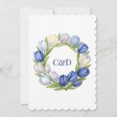 水エレガント色チューリップリース結婚ズブルーアイボリー サンキューカード (裏面)