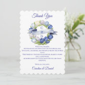 水エレガント色チューリップリース結婚ズブルーアイボリー サンキューカード (スタンド正面)