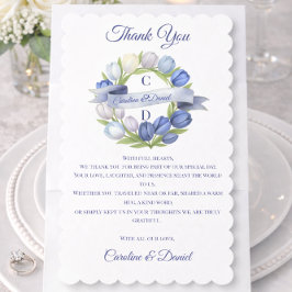 水エレガント色チューリップリース結婚ズブルーアイボリー サンキューカード