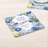 水エレガント色チューリップリース結婚ズブルーアイボリー スクエアペーパーコースター (アングル)