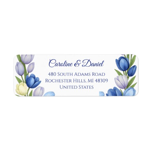 水エレガント色チューリップリース結婚ズブルーアイボリー ラベル (正面)