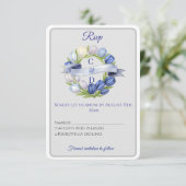 水エレガント色チューリップリース結婚ズブルーアイボリー 出欠カード (スタンド正面)
