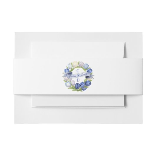 水エレガント色チューリップリース結婚ズブルーアイボリー 招待状ベリーバンド (正面例)