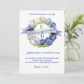 水エレガント色チューリップリース結婚ズブルーアイボリー 招待状 (スタンド正面)