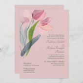 水エレガント色チューリップ赤面結婚ズ 招待状 (正面/裏面)