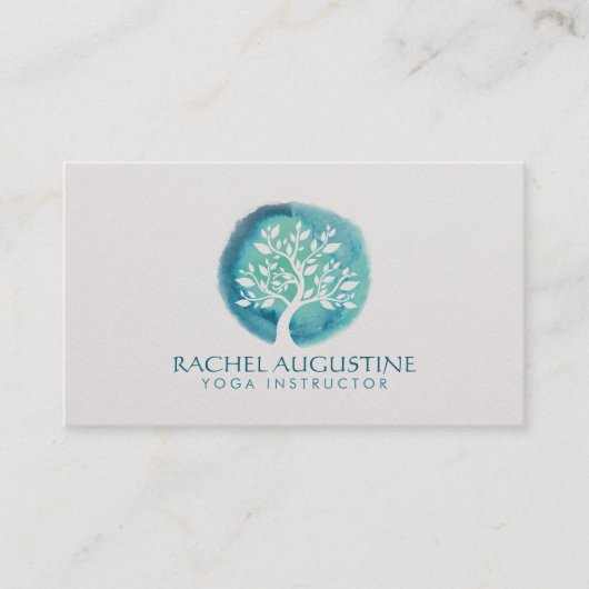 水エレガント色ツリーヨガ瞑想インストラクター 名刺 (正面)