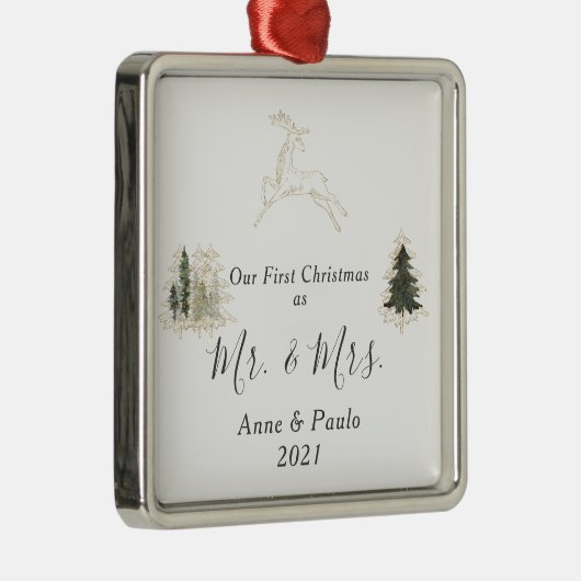 水エレガント色ツリー初めてのクリスマス結婚した メタルオーナメント (右)