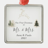 水エレガント色ツリー初めてのクリスマス結婚した メタルオーナメント (正面)