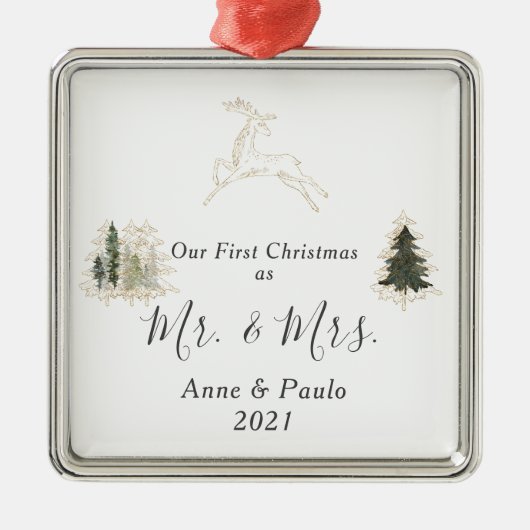 水エレガント色ツリー初めてのクリスマス結婚した メタルオーナメント (正面)