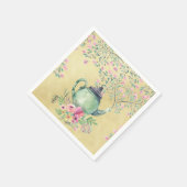 水エレガント色ティーポットと花の金ゴールド スタンダードカクテルナプキン (角)