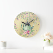 水エレガント色ティーポットと花の金ゴールド ラージ壁時計 (ホーム)