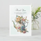 水エレガント色ティーポットフローラティーパーティー サンキューカード (スタンド正面)