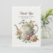 水エレガント色ティーポットフローラティーパーティー サンキューカード (スタンド正面)